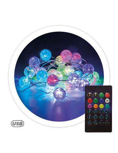 Guirnalda de bolas LED 3M con USB + mando 24 funciones RGB IP44