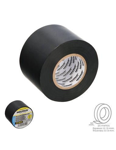 Cinta Aislante Profesional Negra Espesor 0.13 mm. Ancho 50 mm. Rollo 25 Metros Cinta Electricista, Cinta Aislante Cables