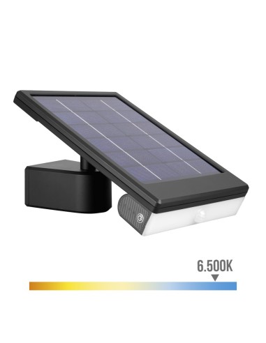 Aplique solar de parede LED 6w 720lm 6500k com sensor crepuscular e ponto de luz removível de movimento Cor Preta EDM