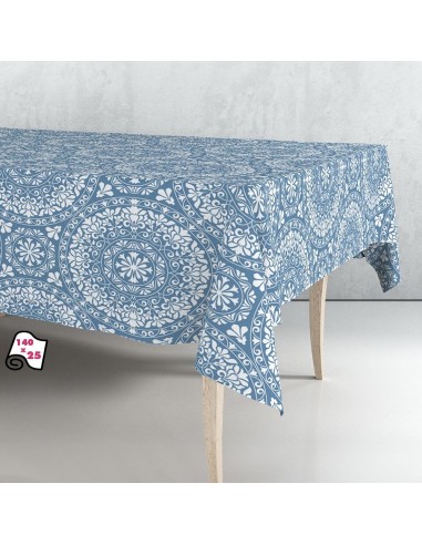 Rollo de hule mantel mandala azul 140cm x 25m exma