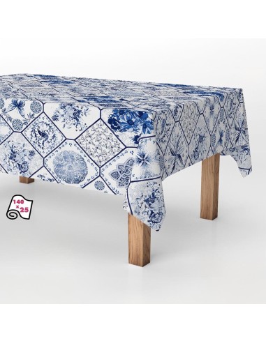 Rollo de mantel antimanchas cerámica azul 140cm x 25m exma