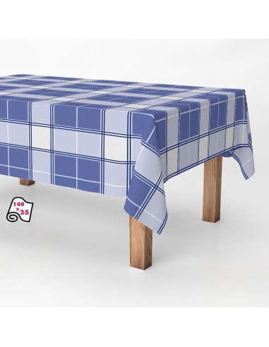 Rolo de toalha de mesa clássico xadrez azul resistente a manchas 140cm x 25m Exma