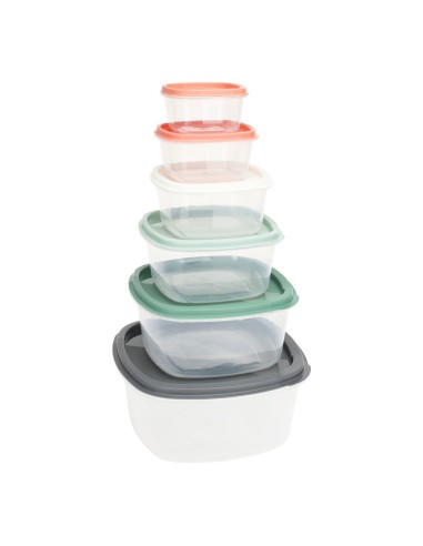 Conjunto de 6 Lancheiras de Plástico com Tampas de Diferentes Cores e Medidas