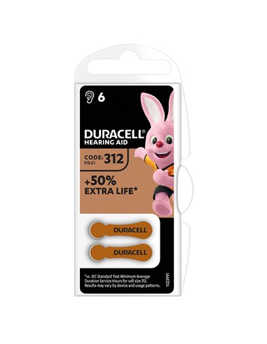 Bateria para Aparelhos Auditivos Duracell DA 312 - Blister 6 Unidades