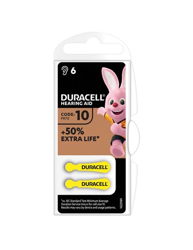 Bateria para aparelho auditivo Duracell DA 10 Blister 6 unidades