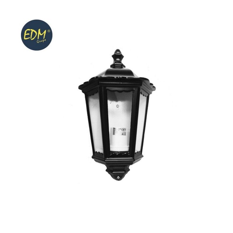 Arandela de alumínio e vidro IP44 E27 100W Cor Preto 25x12x43cm Modelo Milan EDM