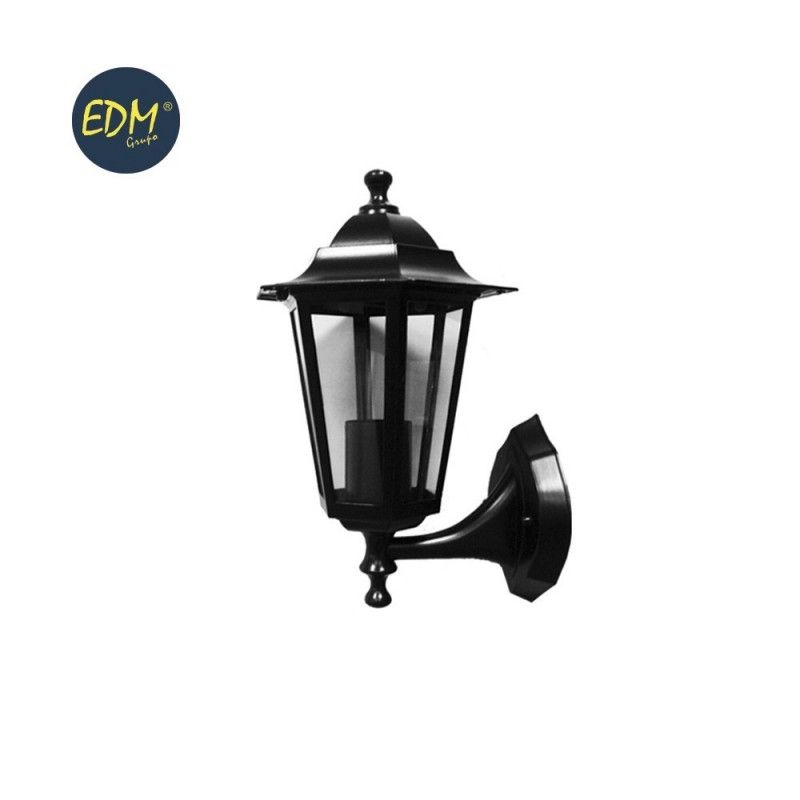 Farol aluminio y cristal pared negro  29x17x11cm   1xE27 EDM modelo zurich ip44 bombilla no incluida