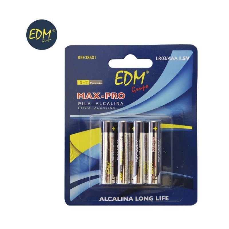 Pilha alcalina EDM de longa duração aaa - blister lr03 1,5v 4 unidades ø10,5x44,5mm