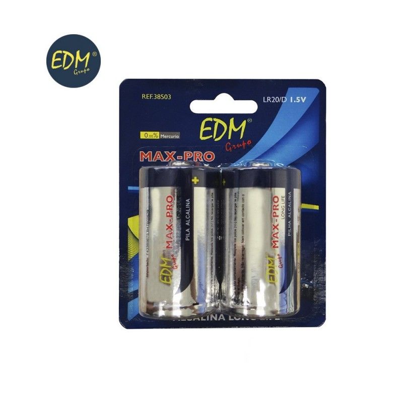 Bateria alcalina EDM de longa duração d - lr20 1,5v blister 2 unidades ø34,2x61,5mm