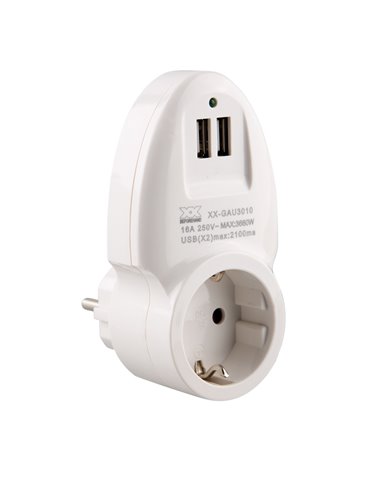 Adaptador Onlex 16a Con Doble Usb Blanco