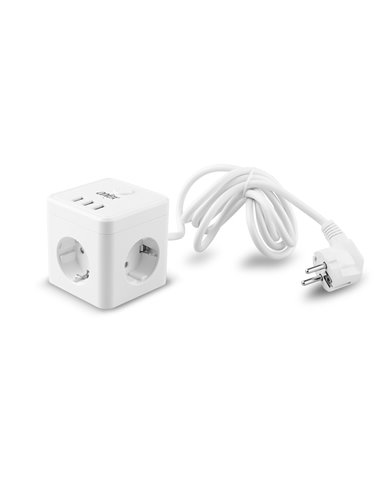 Powercube 10a 3tomas+3usb's 1,5mt Blanco