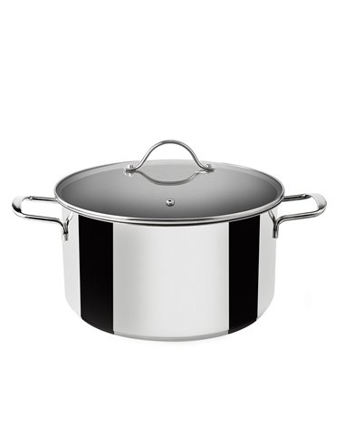 Panela de indução em aço inox com tampa de vidro 24cm