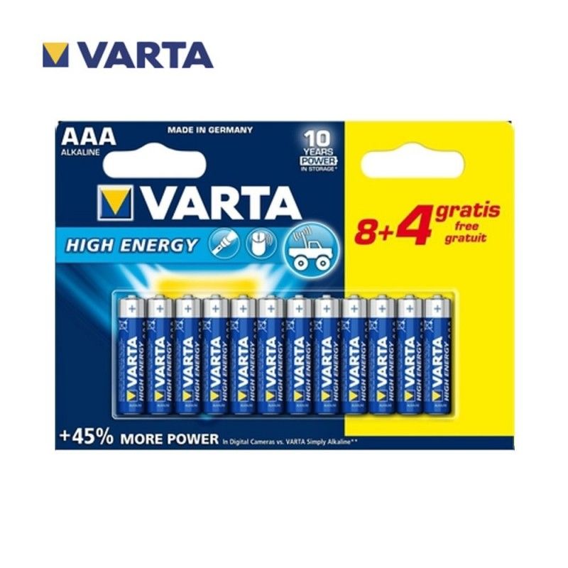 Bateria alcalina Varta longlife power aaa - blister lr03 12 unidades ø10,5x44,5mm