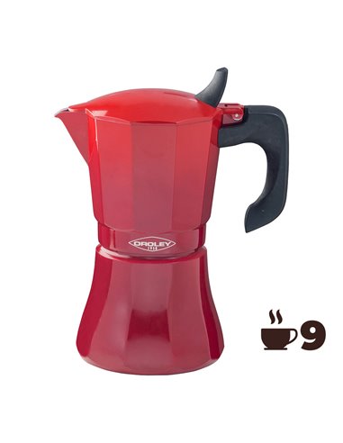 Cafetera de aluminio de 9 tazas mod: "petra" color rojo oroley