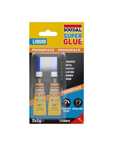 Soudal Super Glue Adesivo Instantâneo Líquido - Pacote 2x3g 160037