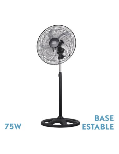 Ventilador De Pie Reforzado Negro 3 Vel. 75W 5 Aspas Aluminio Plata Giro 360 Regx50x50 Cm