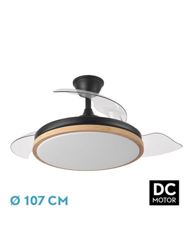 Ventilador Dc Evros 72w 6120lm Negro/haya 107d 3asp.desplegables 3000-4000-6000k Remoto+temp+memoria