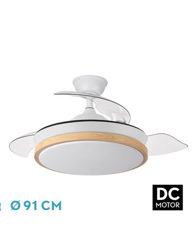 Ventilador DC Evros Blanco/Haya 72W 3 Aspas Desplegables