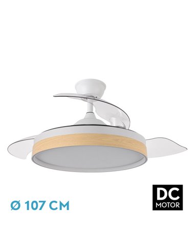 Ventilador Dc Iglu 72w 6120lm Blanco/haya 3asp.desplegables 32/47x50/107d.3colores, Remoto, Temporizador, Memoria