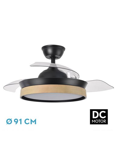 Ventilador Dc Iglu Negro/haya 72w 6120lm 91d 3asp.desplegable 3000-4000-6000k Remoto, Temporizador, Memoria