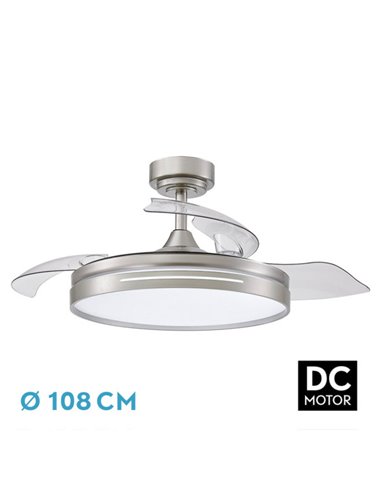 Ventilador Dc 72w Micenas Niquel 3asp.transp.108d 6velocidades 7200lm 3colores Remoto,memoria Y Temporizador 24