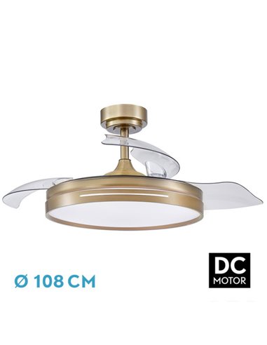 Ventilador Dc 72w Micenas Cuero 3asp.transp.108d  6vel 7200lm 3colores Remoto,memoria Y Temporizador 24