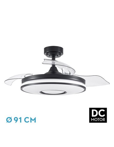 Ventilador Dc Dani 48w 4800lm Negro 3aspas 6velocidades 91d  3000-4000-6000k Remoto+memoria+temporizador 24