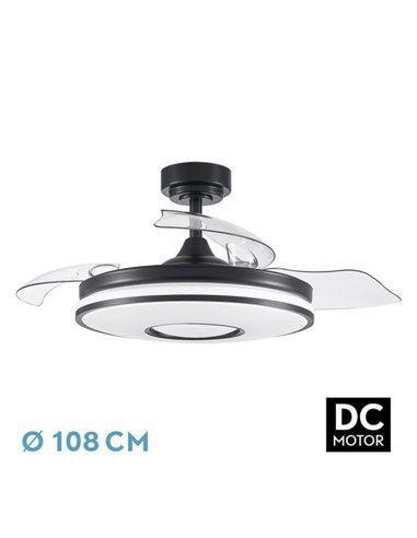 Ventilador Dc Dani 72w 7200lm Negro 3aspas 6velocidades 108d 3000-4000-6000k Remoto+memoria+temporizador 24