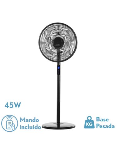 Ventilador De Pie Icono Negro 3vel 45w  119x44x40 Cm Oscilante 5asp.c/ Remoto,temporizador