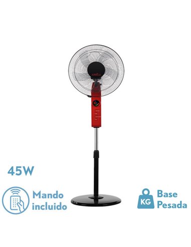 Ventilador De Pie Circus Rojo/negro 3vel 45w Regx43x40cm Oscilante 5asp.c/ Remoto,temporizador