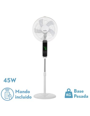 Ventilador De Pie Rodium Blanco 3vel 45w Regx43x40cm Oscilante 5asp.tactil C/remoto Y temporizador