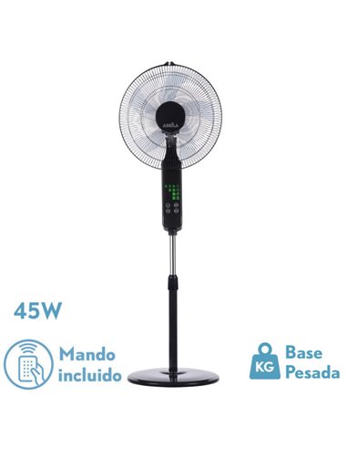 Ventilador De Pie Rodium Negro 3vel 45w Regx43x40cm  Oscilante 5asp.tactil C/remoto Y Temporizador