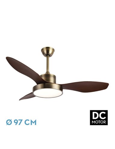 Ventilador Hayate DC 24W Couro/Carvalho 3 Lâminas