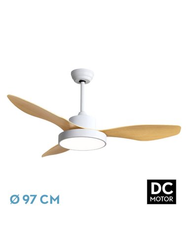 Ventilador Dc Hayate 24w 2650lm Blanco/haya 3aspas 97d 3000-4000-6000k Remoto,memoria Y Temporizador