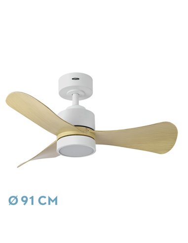 Ventilador DC Zepelin 18W Branco/Faia 3 Lâminas