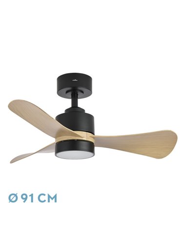 Ventilador DC Zepelin 18W Preto/Madeira Clara 3 Lâminas