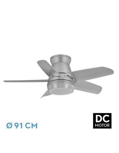 Ventilador Dc Neutron 24w 2400lm Plata 5 Aspas 91d  3000k,4500k,6000k, Remoto+temporizador+memoria