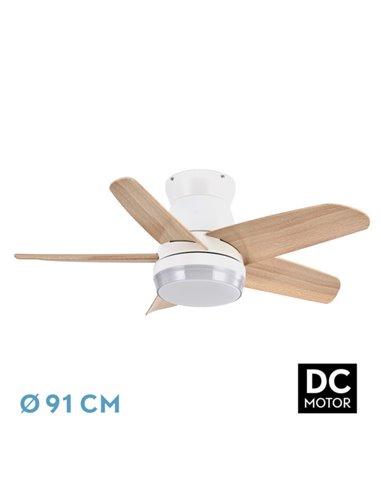 Ventilador Dc Neutron 24w 2400lm Blanco/haya 5aspas 91d 3000k,4500k,6000k, Remoto+temporizador+memoria