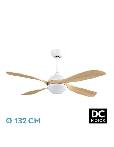 Ventilador Dc Livorno 30w 3250lm Blanco/haya 132d 4aspas 3000k,4500k,6000k, Remoto+ Temporizador+ Memoria