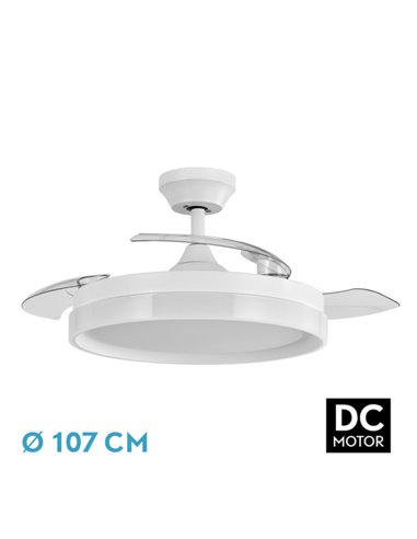 Ventilador Dc Zenit Blanco 72w 3aspas desplegables 107d 7200lm 6vel 3000k,4500k,6000k Remoto+temporizador+memoria