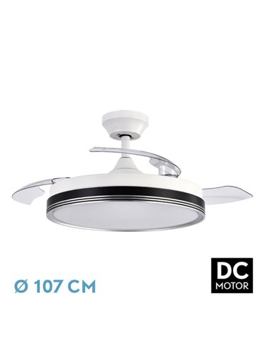 Ventilador Dc Escarcha Blanco/negro 72w 3aspas desplegables 107d 7200lm 6vel 3000k,4500k,6000k, Remoto+temporizador+memoria