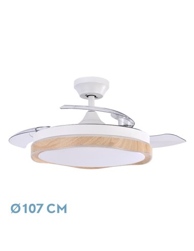 Ventilador Dc Blondi Blanco/haya 3aspas 107d 7200lm 6vel 3000k,4500k,6000k, Remoto+temporizador+memoria