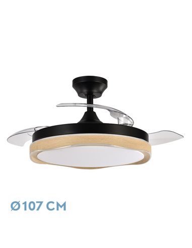 Ventilador Dc Blondi Negro/madera 3aspas107d 7200lm 6vel 3000k,4500k,6000k Remoto+temporizador+memoria