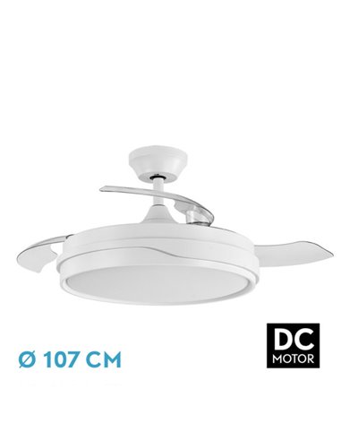 Ventilador Dc Tempano Blanco 72w 3aspas 107d 7200lm 6vel 3000k,4500k,6000k, Remoto+temporizador+memoria