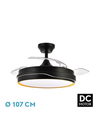 Ventilador Dc Tempano Negro/oro 72w 3aspas 107d 7200lm 6vel 3000k,4500k,6000k, Remoto+temporizador+memoria