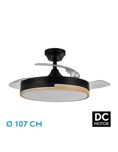 Ventilador Dc 72w Olimpia Negro/madera 3aspas 107d 6vel. 7200lm 3000-4500-6000k Remoto,memoria,temporizador 24