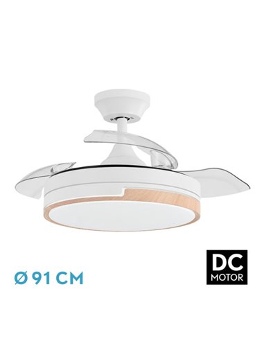 Ventilador Dc 48w Olimpia Blanco/haya 3aspas 91d 4800lm 6vel 3000k,4500k,6000k, Remoto+temporizador+memoria