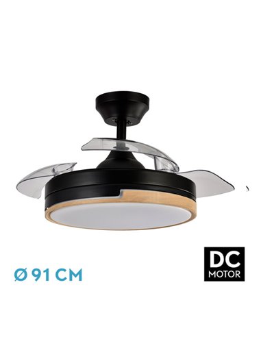 Ventilador DC 48W Olimpia Preto/Madeira 3 Lâminas