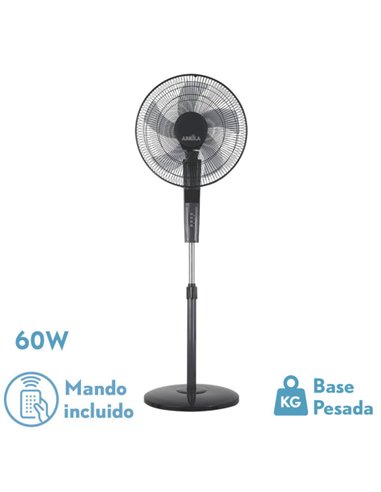 Ventilador De Pie Rayo Gris/negro 3 Vel.60w.5 Asp 43d C/ Remoto Y Temporizador 0,5h-7,5h