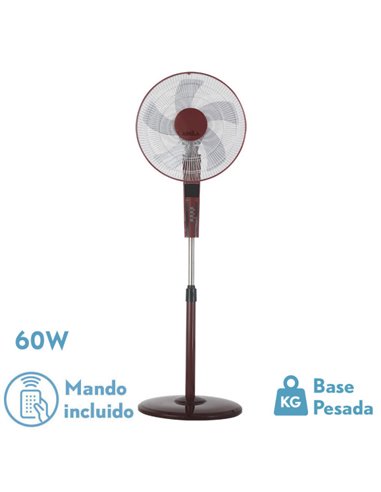 Ventilador De Pie Rayo Burdeos/ng.3 Vel.60w.5 Asp 43d C/ Remoto Y Temporizador 0,5h-7,5h